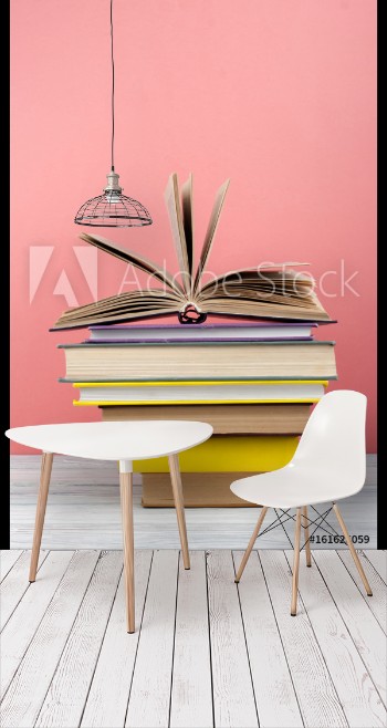 Picture of Open book hardback colorful books on wooden table Back to school Copy space for text Education business concept